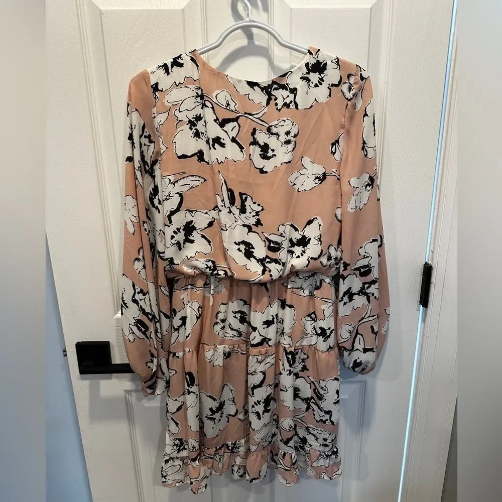 Dokotoo‎ 2023 Spring Neck Mini Pink and BW floral Swing Dress